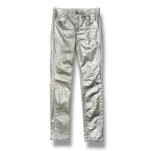 Isabel Marant Etoile Silver Jeans Shiny Pants Metallic Cotton Blend 38 29x30